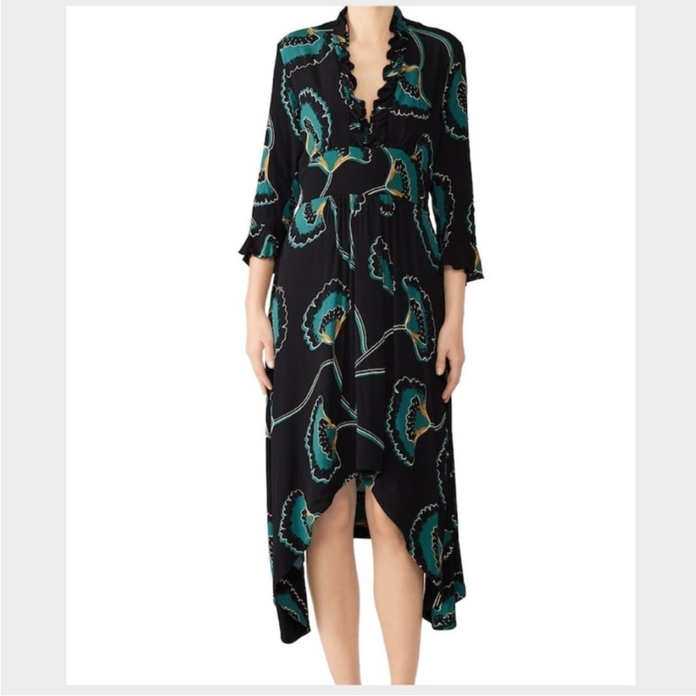 NWOT ba&sh Floral Black and Green Midi Dress
